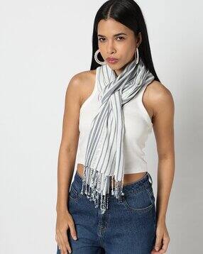 yousta Women Striped Scarf with Tassels-picture-30