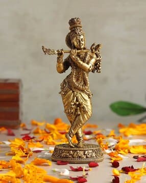 habere india Brass Krishna with Flute Idol-picture-16