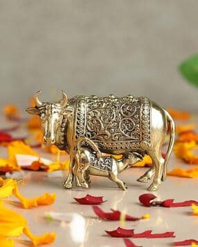 Brass Kamdhenu Cow with Calf Idol-image-49