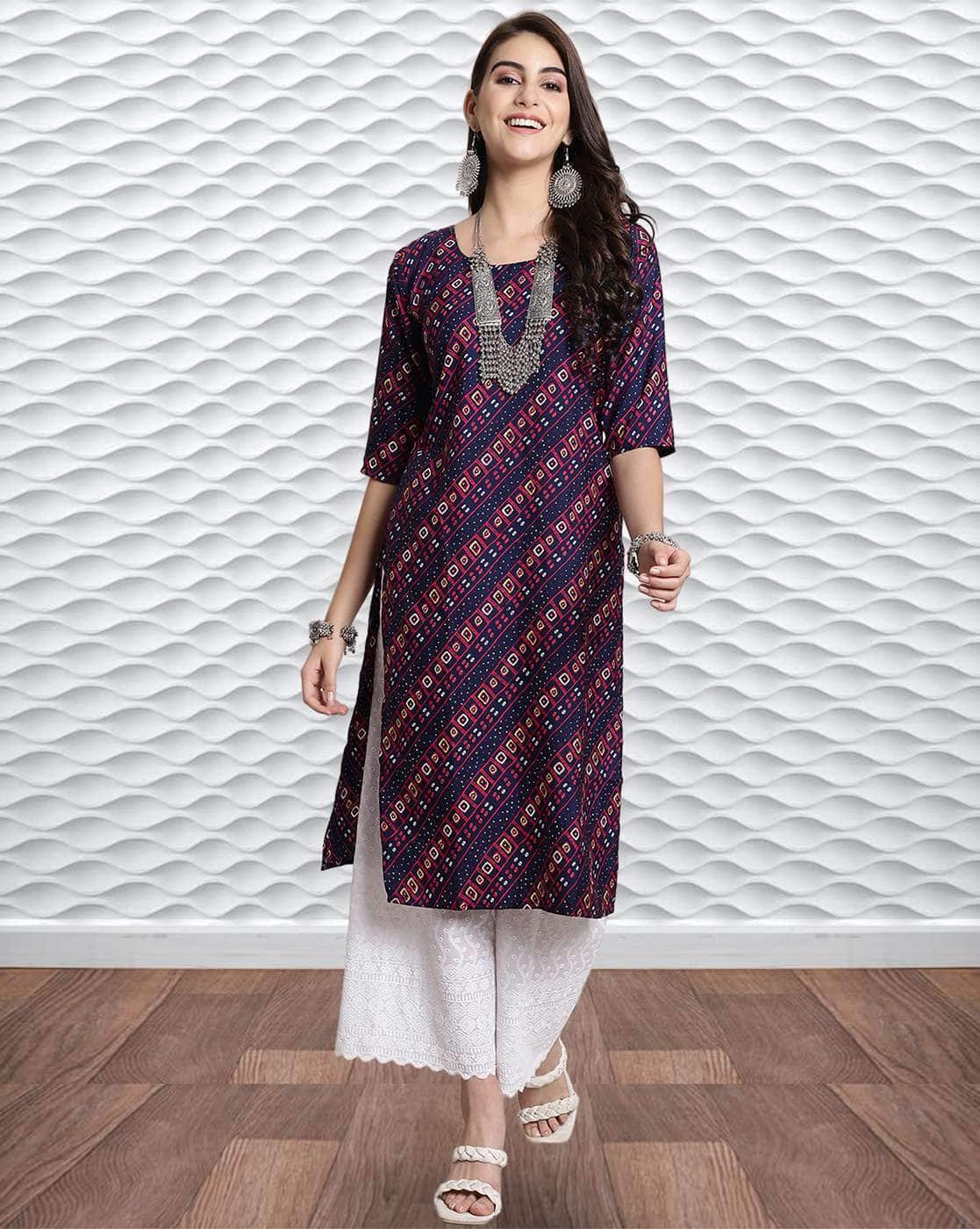 Popmantra Women Printed Round-Neck Straight Kurta For Women (Multi, M)