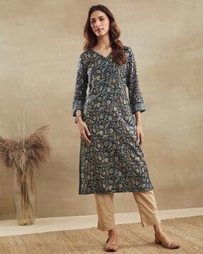 fabindia Women Floral Print Straight Kurta-picture-16