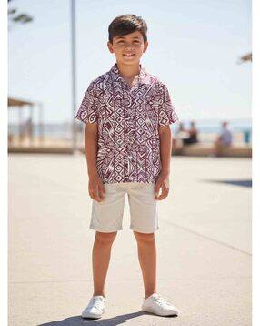 v-mart Boys Geometric Print Regular Fit Shirt with Short Sleeves-picture-46