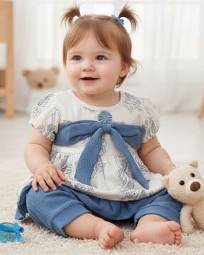 v-mart Embroidered Dress & Pyjamas Set with Short Sleeves-picture-39
