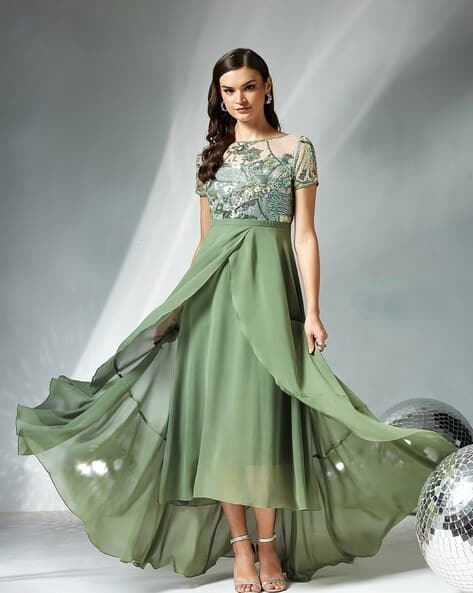 party wear a line dress Green Ajio Dresses Women Glitter A-Line Dress Best Sellers by Chic YC 2026-08-01 Some brides don’t want Color:Blackberry and elegant draping in