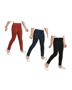 indiweaves Pack of 3 Girls Floral Print Leggings with Elasticated Waist-picture-34