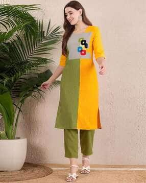 popmantra Women Colourblock Straight Kurta -picture-34