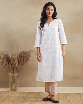 fabindia Women Embroidered Straight Kurta-picture-49