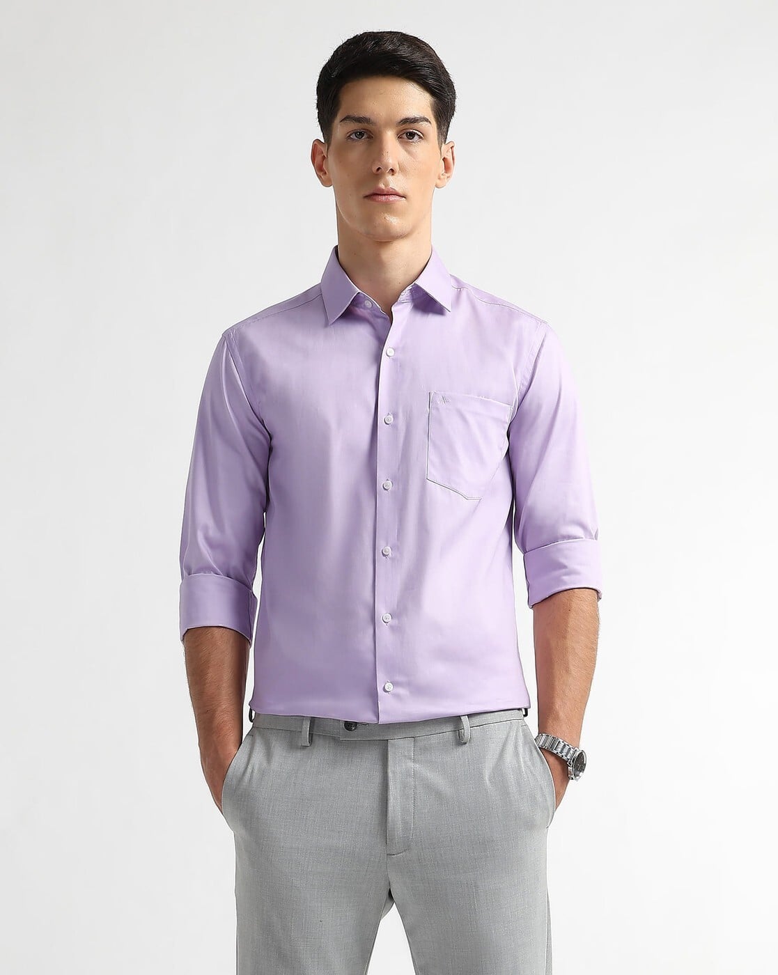 Men Manhattan Slim Fit Dobby Shirt with Patch Pocket