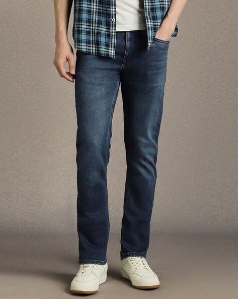 LOUIS PHILIPPE Men Washed Mid-Rise Slim Fit Jeans