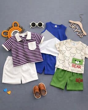 Pack of 3 Cartoon Print Shorts & T-Shirt Set-image-42