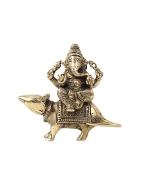 habere india Pure Brass Ganesha Sitting on Mushak for Prosperity and Blessings-picture-33