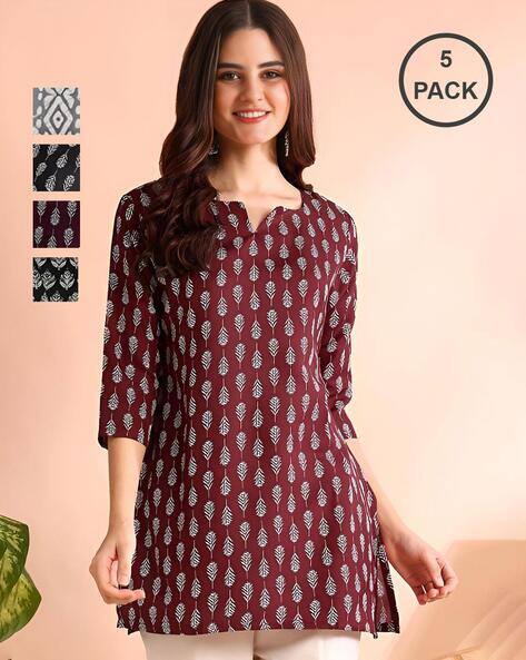 Nyrika Women Pack of 5 Printed No Darts Straight Kurtas