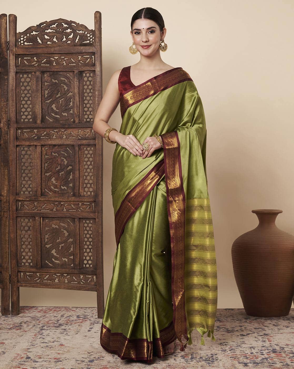 Fashionfricks Women Traditional Saree For Women (Green, FS)