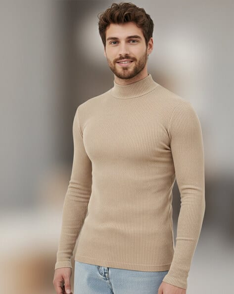 Buda Jeans Co Men Ribbed Regular Fit High-Neck T-Shirt