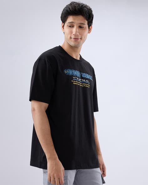 SPYKAR Men Typographic Print Loose Fit Crew-Neck T-Shirt
