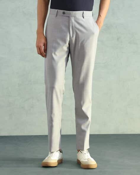 Men Tapered Grey Polyester Trousers
