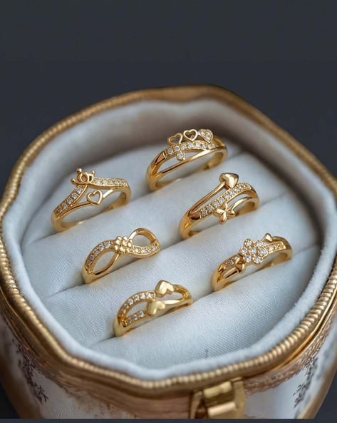 BRADO JEWELLERY Women Set of 6 Gold-Plated American Diamond-Studded Rings