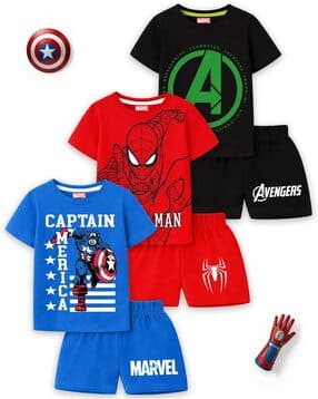 kuchipoo Boys Pack of 3 Superhero Print T-Shirts with Shorts-picture-22