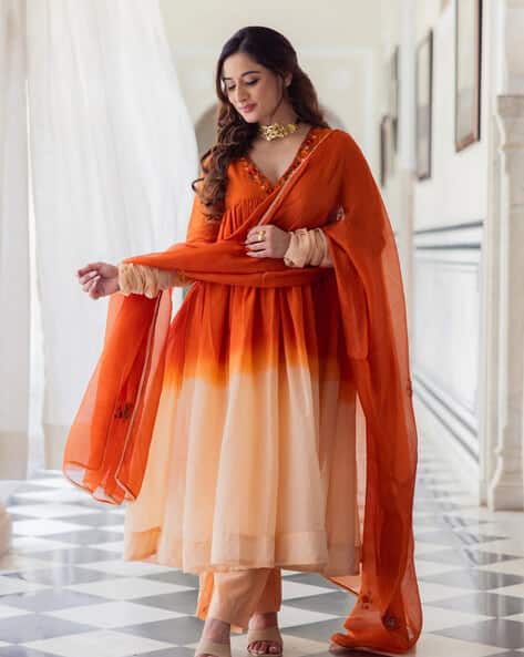 Nyrika Women Ombre-Dyed Anarkali Kurta Suit Set