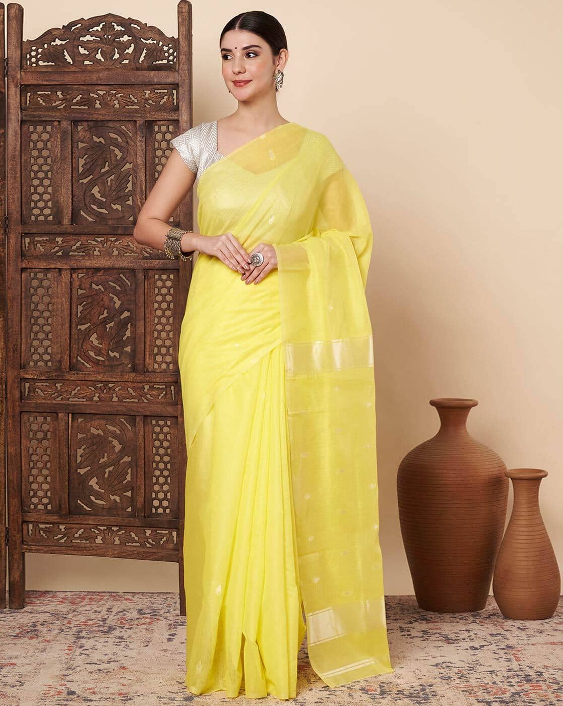 Fashionfricks Women Traditional Saree For Women (Yellow, FS)