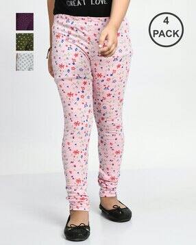 indiweaves Girls Pack of 4 Printed Leggings with Elasticated Waist -picture-1