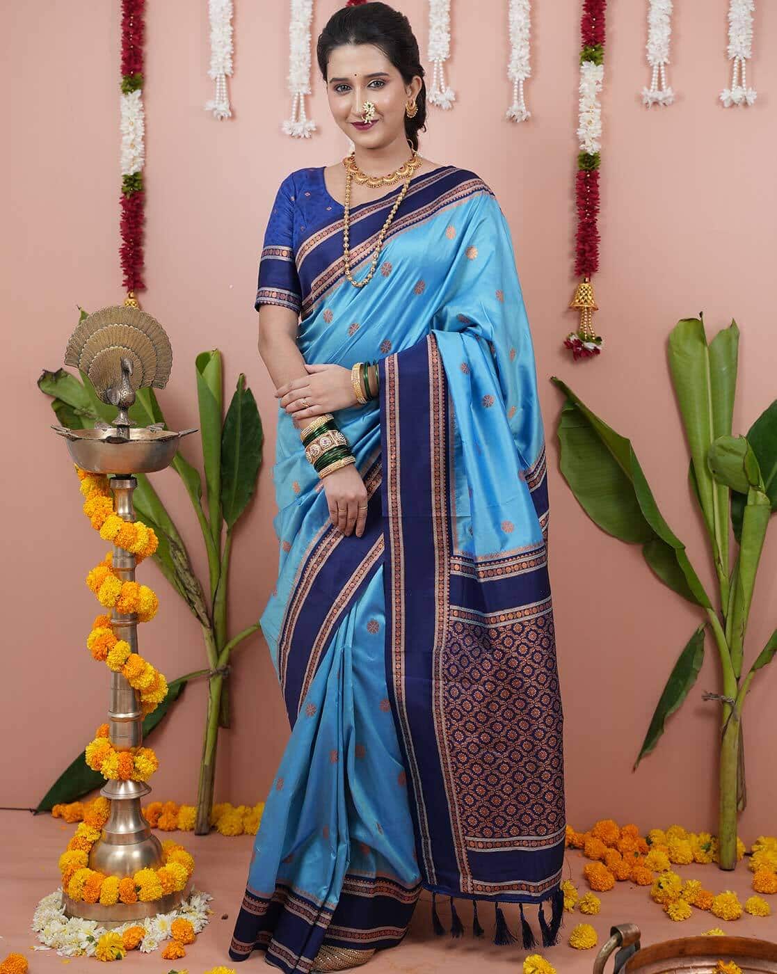 Fashionfricks Women Embroidery Traditional Saree For Women (Blue, FS)