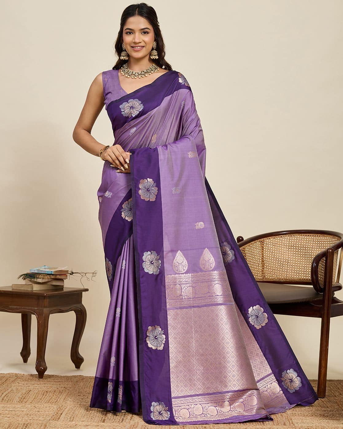 Fashionfricks Floral Print Saree with Running Blouse Piece For Women (Magenta, FS)