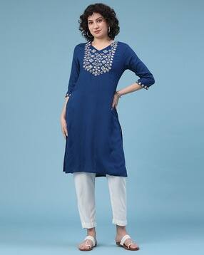 v-mart Women Embroidered Straight Kurta -picture-25
