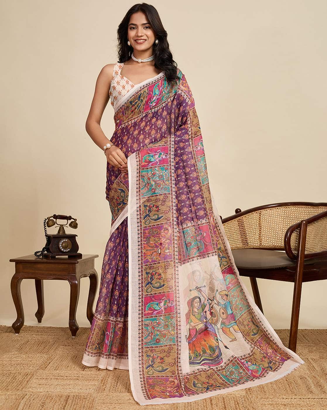 Fashionfricks Graphic Print Saree with Running Blouse Piece For Women (Multi, FS)