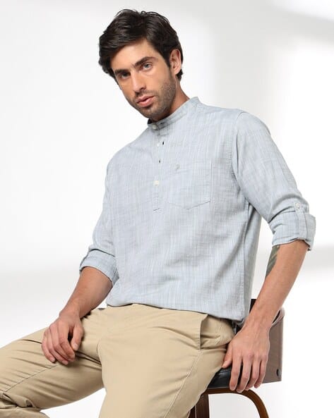 Men Slim Fit Mandarin Collar Shirt