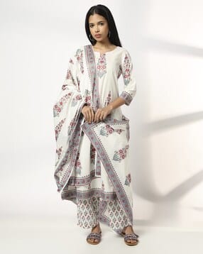 avaasa set Women Floral Print Straight Kurta with Palazzos & Dupatta-picture-14