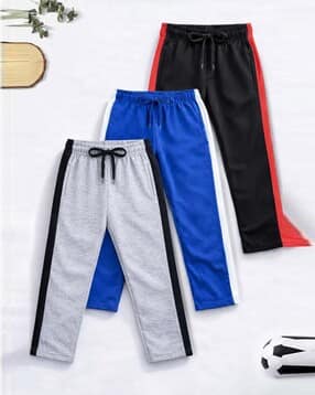 Boys Pack of 3 Striped Straight Track Pants with Elasticated Drawstring Waist-image-16