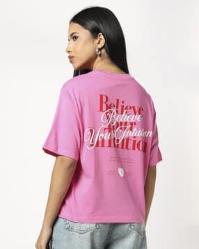 dnmx Women Typographic Print Boxy Fit Crew-Neck T-Shirt-picture-35