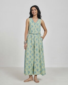 Women Printed Jumpsuit with Tie-Up Belt-image-37