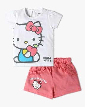 inf frendz Girls Hello Kitty Print T-Shirt & Shorts Set-picture-11