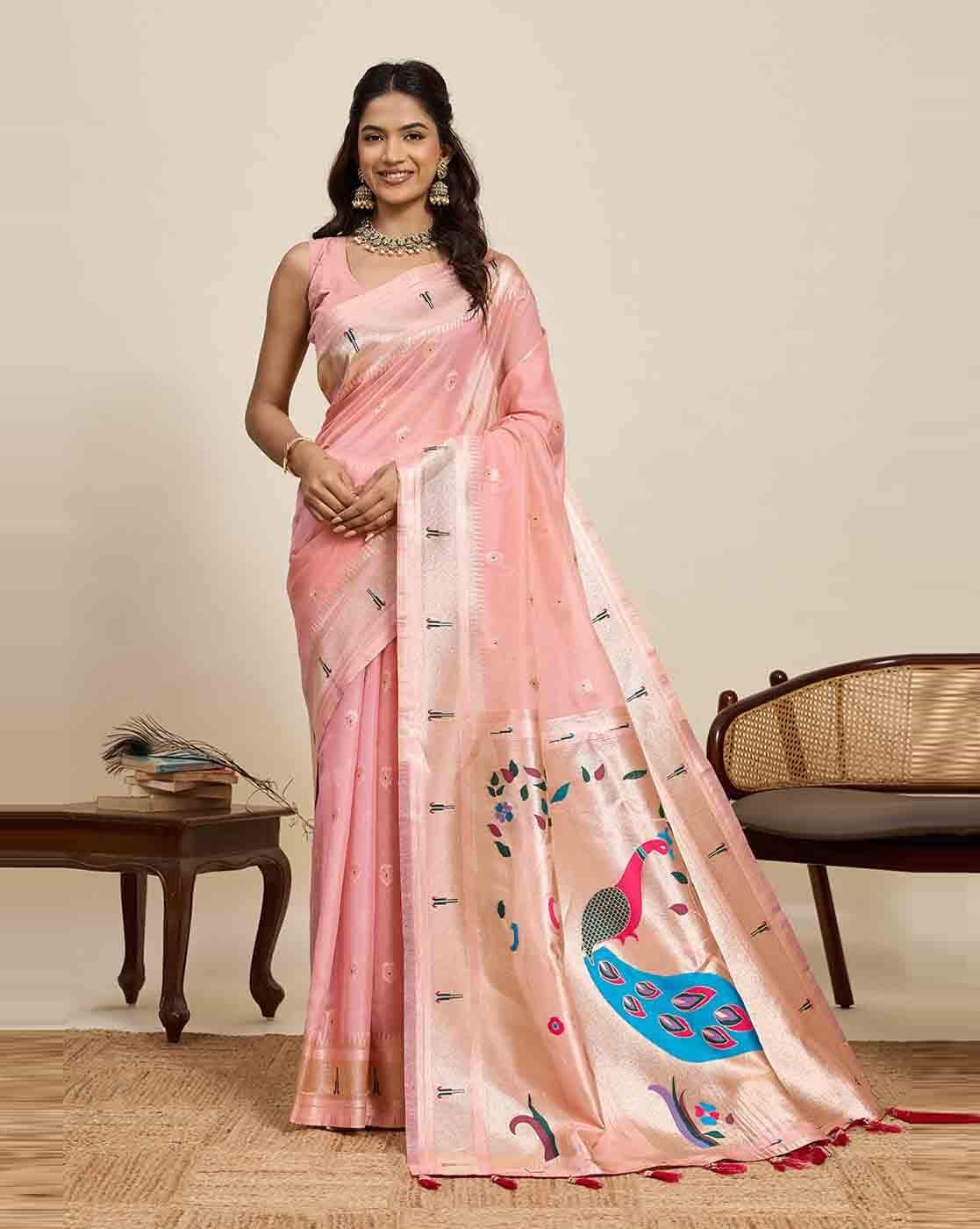 Fashionfricks Women Printed Saree with Blouse Piece For Women (Peach, FS)