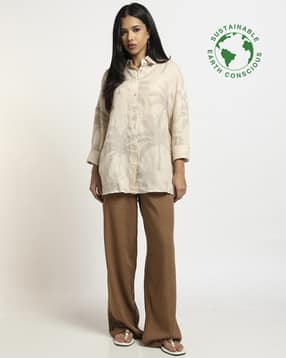 proearth by azorte Women Printed Pure Linen Shirt-picture-47