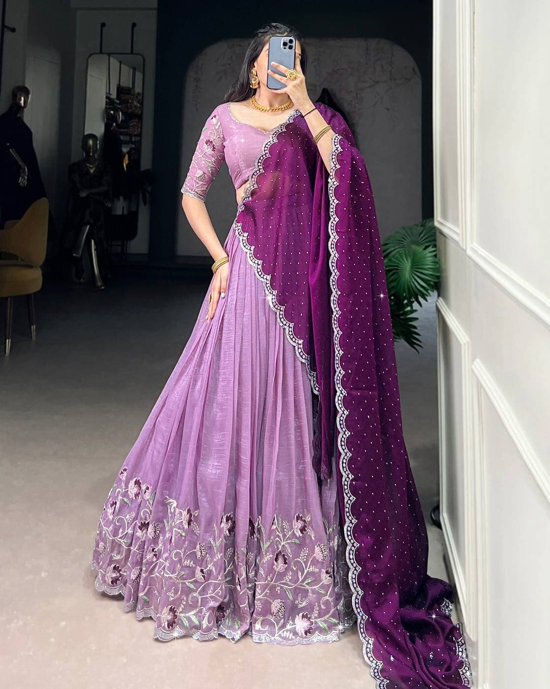 Nyrika Women Embroidered Lehenga Choli Set with Dupatta For Women (Purple, FS)