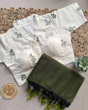svaraa Cotton Saree with Embroidered Pre-Stitched Blouse-picture-9