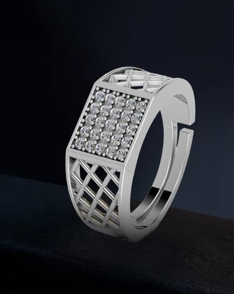 Miss Highness Men Sterling Silver Rhodium-Plated Adjustable Ring