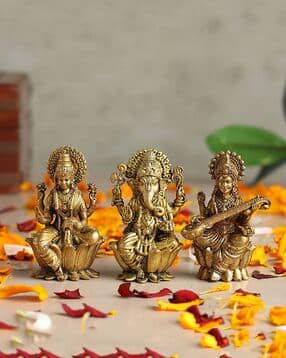habere india Pure Brass Laxmi Ganesh Saraswati Idol Set -picture-45