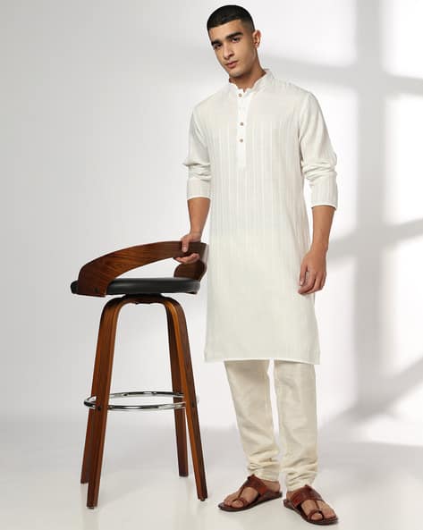 Men Striped Slim Fit Kurta with Insert Pocket