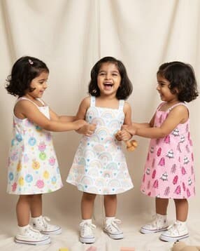 toonyport Girls Pack Of 3 Graphic Print Cotton A-Line Dress-picture-26