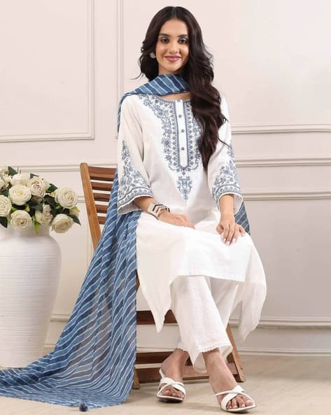 Biba Women Embroidered Straight Kurta Set