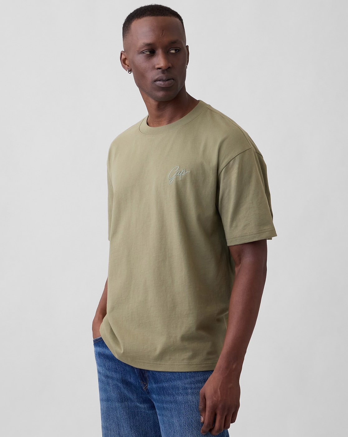 Men Logo Embroidered Boxy Fit Round-Neck T-Shirt
