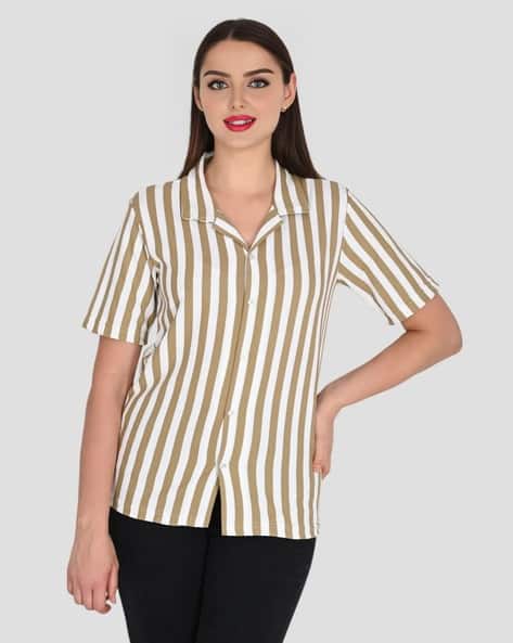 Buda Jeans Co Women Striped Regular Fit Shirt with Short Sleeves