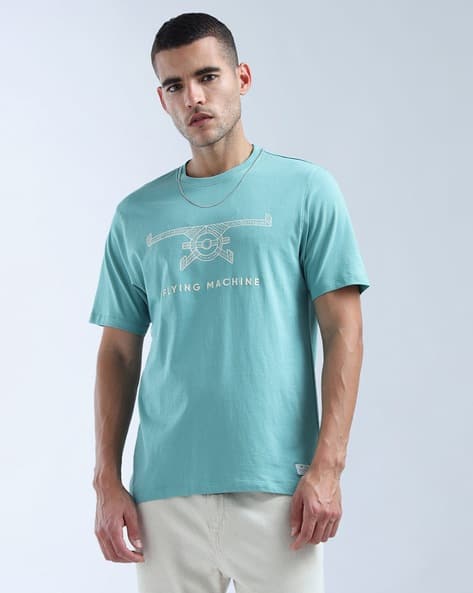 FLYING MACHINE Men Brand Print Regular Fit Round-Neck T-Shirt