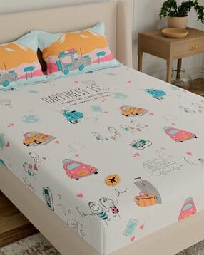 144 TC Printed Cotton Super King-Size Bedsheet with Pillow Covers-image-18