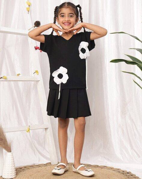NEUDIS Girls Floral Applique Top & Skirt Set