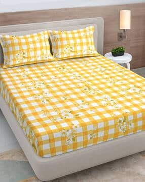 300 TC Checked King Fitted Bedsheet with Pillow Covers-image-45